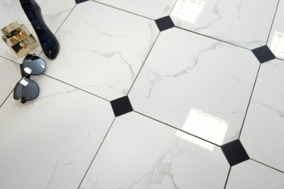 PŁYTKI  SZACHOWNICA 60X60  OKTAGON  BLACK WHITE   CALACATTA POŁYSK