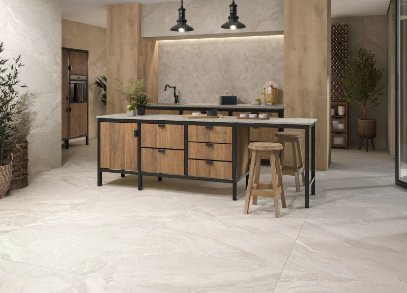 PŁYKTI PODŁOGOWE GRES CALLAS IVORY MAT 120X120 SALON KAMIENNE BEIGE - obrazek 5